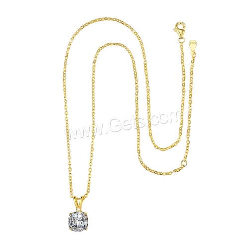 Cubic Zirconia Sterling Silver Necklace, 925 Sterling Silver, with Cubic Zirconia, with 5cm extender chain, Square, plated, fashion jewelry & for woman Approx 40 cm 