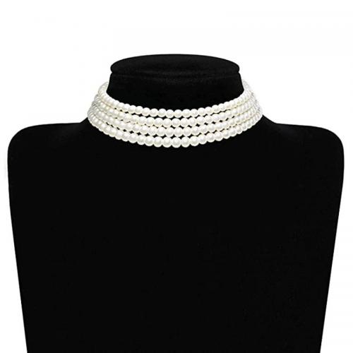 Fashion Choker Necklace, Zinc Alloy, with Plastic Pearl, Round, plated & for woman cm 