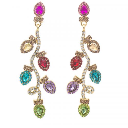 Zinc Alloy Rhinestone Drop Earring, gold color plated, for woman & with rhinestone, multi-colored 