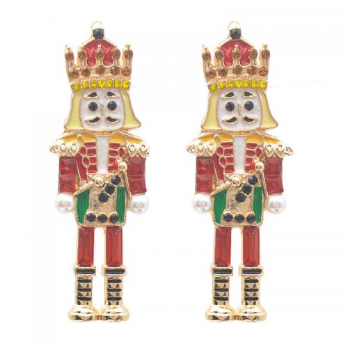 Enamel Zinc Alloy Stud Earring, with Plastic Pearl, gold color plated, with rhinestone 