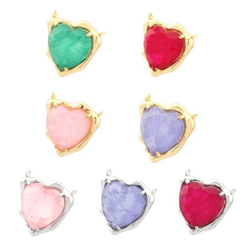 Crystal Brass Pendants, with Crystal, Heart, plated, fashion jewelry & DIY & double-hole 