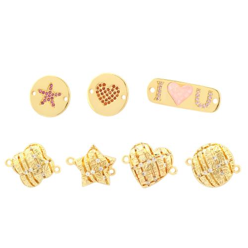 Cubic Zirconia Micro Pave Brass Connector, gold color plated & micro pave cubic zirconia & enamel & 1/1 loop 