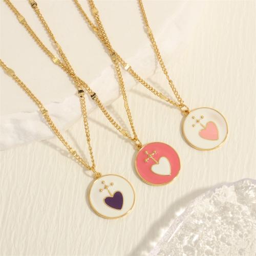 Brass Jewelry Necklace, Round, gold color plated, for woman & enamel cm 