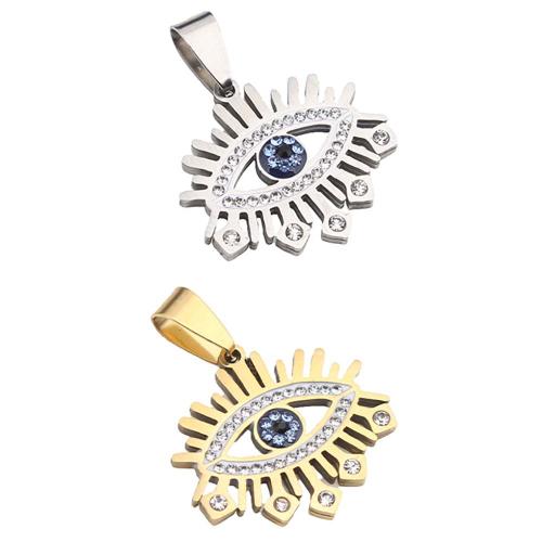 Fashion Evil Eye Pendant, 304 Stainless Steel, plated, DIY & with rhinestone 