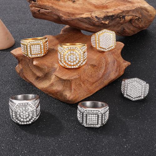 Rhinestone Stainless Steel Finger Ring, 304 Stainless Steel, plated  & for man & with rhinestone [