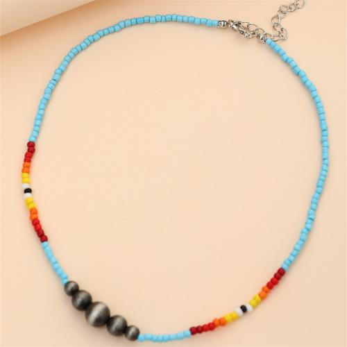 Glass Seed Beads Necklace, Resin, with Seedbead, with 5cm extender chain, handmade, fashion jewelry & for woman, multi-colored Approx 41 cm 