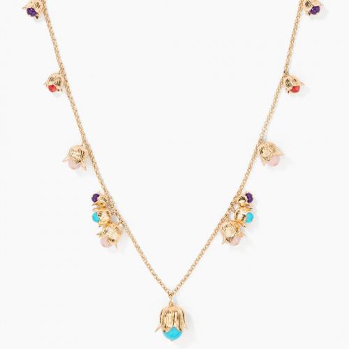 Gemstone Necklaces, Brass, with turquoise & Gemstone, plated, for woman, golden Approx 76 cm 