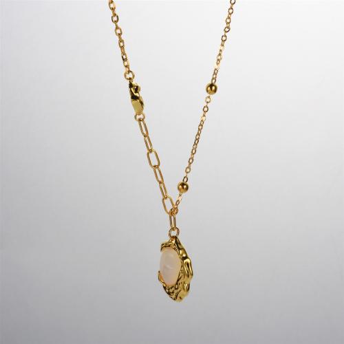 Brass Jewelry Necklace, with White Shell, with 6CM extender chain, plated, for woman, golden Approx 40 cm 