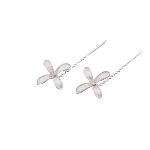 Brass Drop Earring, petals, plated, for woman, silver color 
