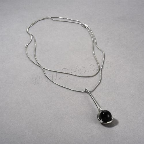 Brass Jewelry Necklace, with Black Agate, with 6CM extender chain, plated, for woman, silver color Approx 91 cm 