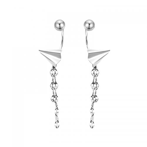 Brass Drop Earring, plated, for woman, platinum color, Paper aircraft about 7 * 6 mm, tassels about 13 mm 