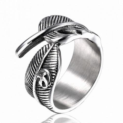 Titanium Steel Finger Ring, Feather, polished, vintage & for man, original color, US Ring 