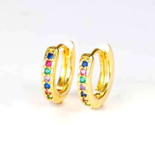 Brass Huggie Hoop Earring, plated & micro pave cubic zirconia & for woman 