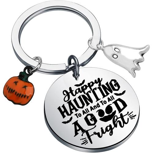 304 Stainless Steel Key Clasp, Flat Round, Halloween Design & Unisex & with letter pattern & enamel, original color 