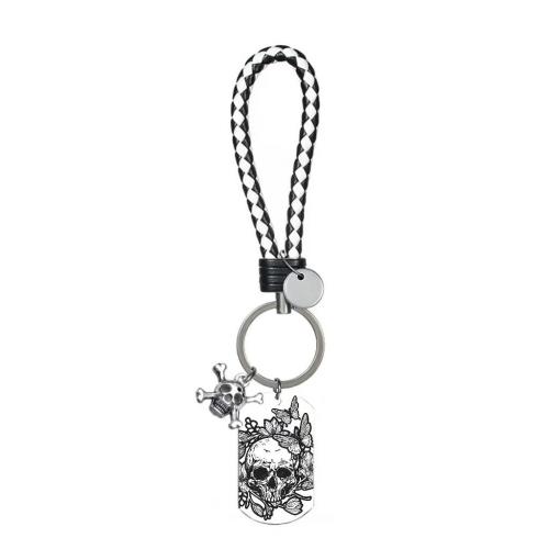 304 Stainless Steel Key Clasp, with PU Leather, Geometrical Pattern, Halloween Design & Unisex, original color 