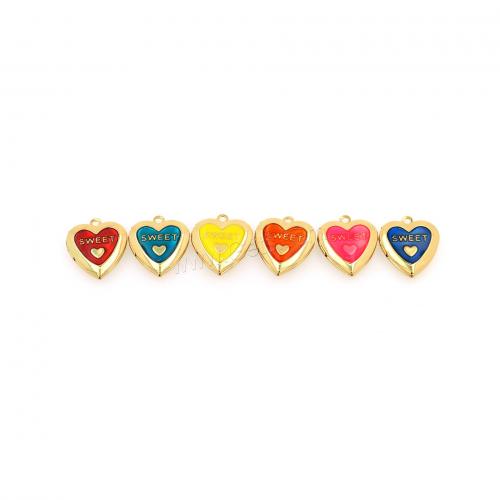 Brass Locket Pendants, Heart, 18K gold plated, fashion jewelry & DIY & enamel 