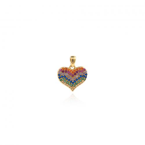 Cubic Zirconia Micro Pave Brass Pendant, Heart, 18K gold plated, fashion jewelry & DIY & micro pave cubic zirconia, mixed colors 