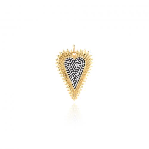 Cubic Zirconia Micro Pave Brass Pendant, Heart, 18K gold plated, fashion jewelry & DIY & micro pave cubic zirconia, black 