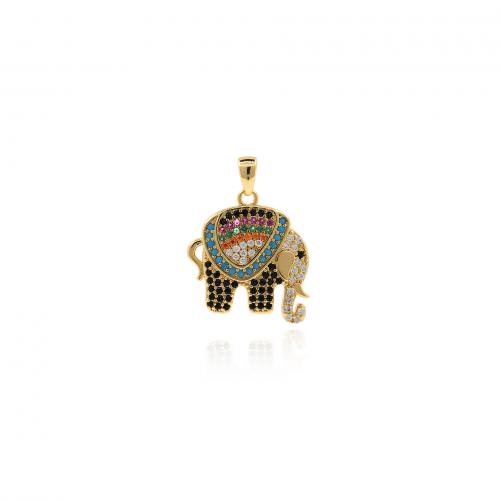Cubic Zirconia Micro Pave Brass Pendant, Elephant, 18K gold plated, fashion jewelry & DIY & micro pave cubic zirconia, mixed colors 