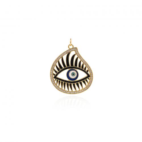 Mode Evil Eye Pendentif, laiton, Plaqué or 18K, bijoux de mode & DIY & pavé de micro zircon & émail & creux, couleurs mélangées Vendu par PC