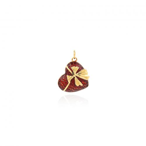Enamel Brass Pendants, Heart, 18K gold plated, fashion jewelry & DIY, red 