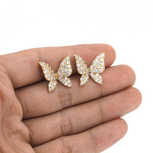 Cubic Zirconia Micro Pave Brass Earring, Butterfly, 18K gold plated, fashion jewelry & micro pave cubic zirconia & for woman 