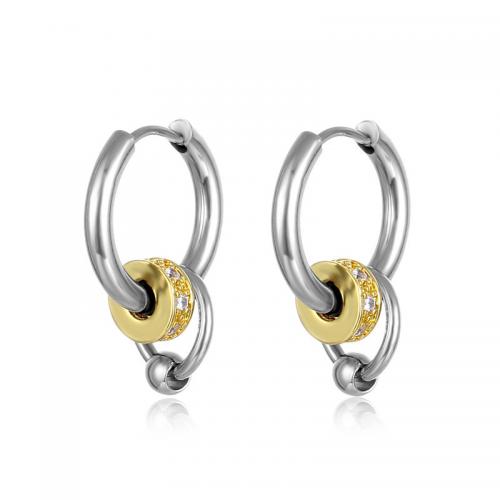 Titanium Steel Earrings, plated, fashion jewelry & micro pave cubic zirconia & for man 
