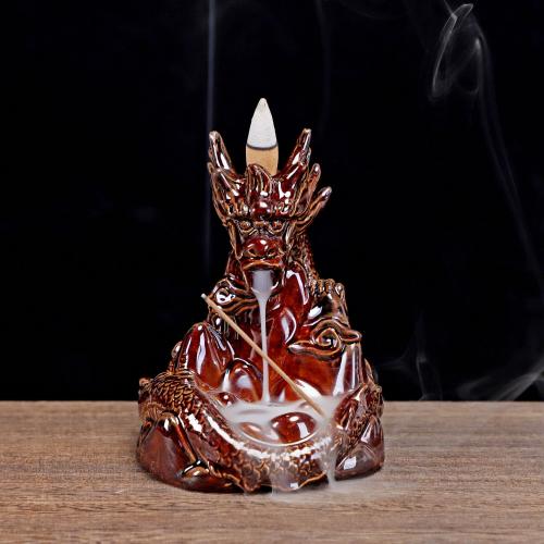Incense Smoke Flow Backflow Holder Ceramic Incense Burner, Porcelain, Dragon, handmade, for home and office & durable 