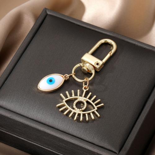 Evil Eye Key Chain, Zinc Alloy, with White Shell, gold color plated, Unisex & enamel 