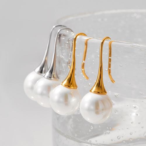 Edelstahl Tropfen Ohrring, 304 Edelstahl, mit Kunststoff Perlen, Vakuum-Ionen-Beschichtung, Modeschmuck & für Frau, keine, 12x32mm, verkauft von Paar