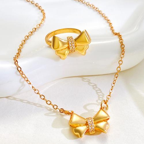 Conjunto de la joya de cobre amarillo, metal, Lazo, diferentes estilos para la opción & para mujer & con diamantes de imitación, dorado, Vendido por UD