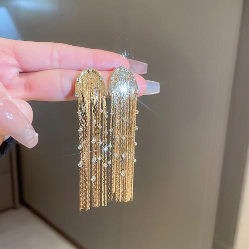 Fashion Fringe Earrings, Brass, gold color plated, for woman & with rhinestone 