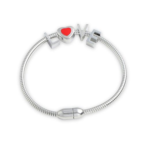 Titanium Steel Bracelet & Bangle, with Magnet, silver color plated, for woman & enamel cm 