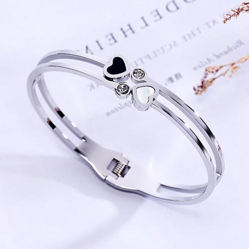 Titanium Steel Bracelet & Bangle, with Shell, plated, fashion jewelry & for woman & with rhinestone & hollow Approx 18 cm 