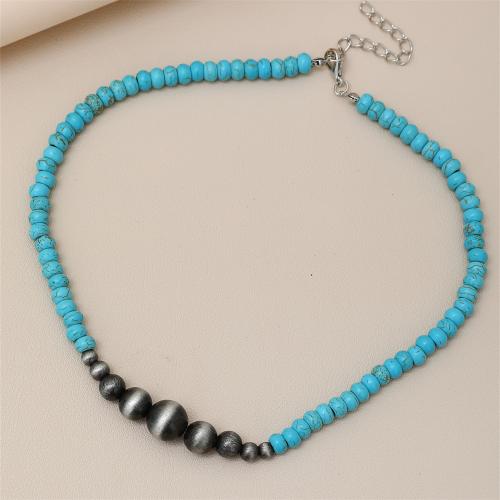 Zinc Alloy Necklace, with turquoise & Copper Coated Plastic, with 5cm extender chain, fashion jewelry & for woman Approx 39 cm 