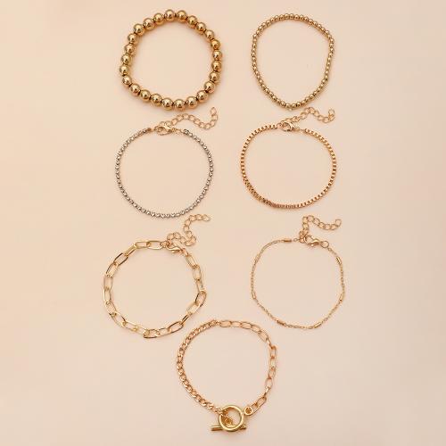 CCB Bracelets, Iron, with Copper Coated Plastic, plated, 7 pieces & fashion jewelry & for woman & with rhinestone, golden 
