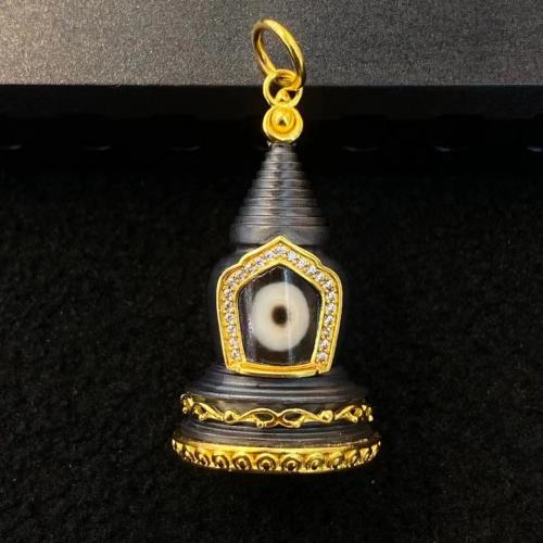 Fashion Evil Eye Pendant, Brass, with Tibetan Agate, plated, DIY & with rhinestone 