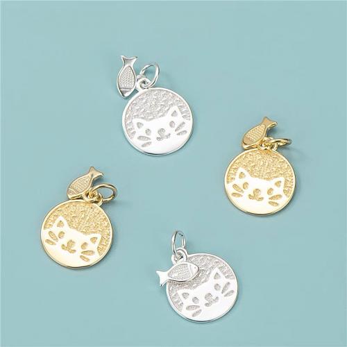 Sterling Silver Animal Pendants, 925 Sterling Silver, Cat and Fish, plated, DIY Approx 3.3mm 