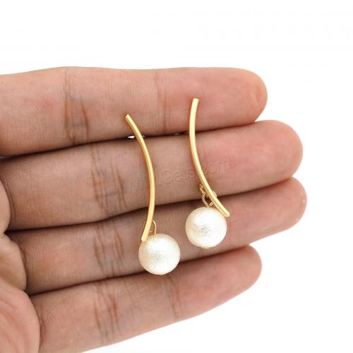 Brass Drop Earring, with Plastic Pearl, 18K gold plated, fashion jewelry & for woman, white 