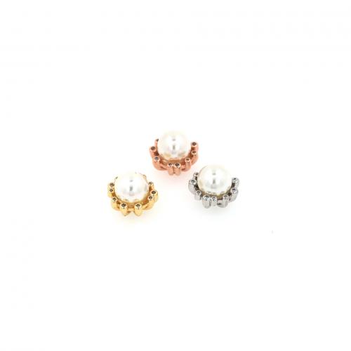 Brass Spacer Beads, with Plastic Pearl, plated, fashion jewelry & DIY & micro pave cubic zirconia 