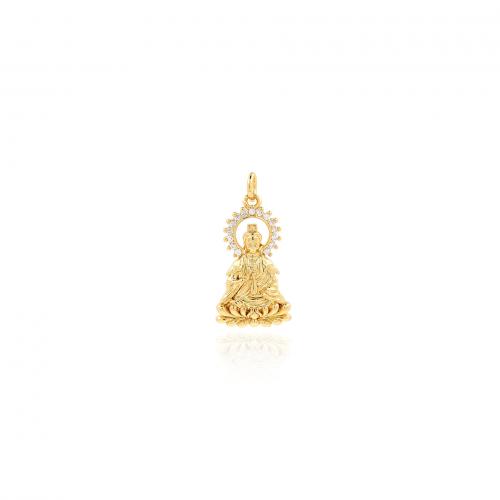 Cubic Zirconia Micro Pave Brass Pendant, Guanyin, 18K gold plated, fashion jewelry & DIY & micro pave cubic zirconia 