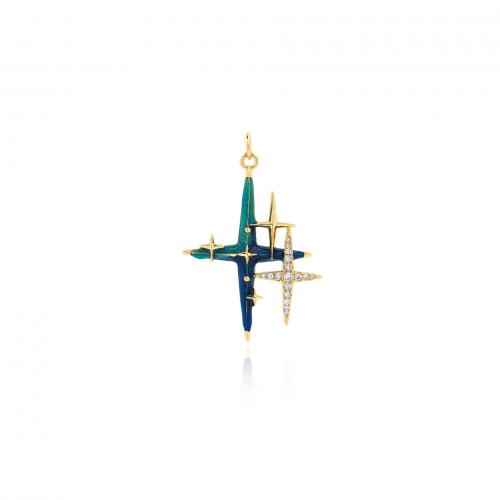 Enamel Brass Pendants, Cross, 18K gold plated, fashion jewelry & DIY & micro pave cubic zirconia, blue 