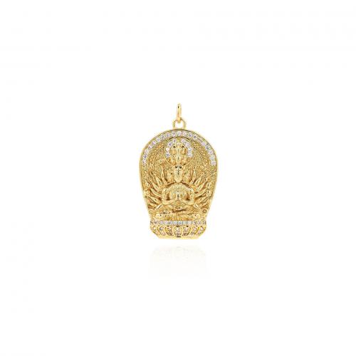 Cubic Zirconia Micro Pave Brass Pendant, Guanyin, 18K gold plated, fashion jewelry & DIY & micro pave cubic zirconia 
