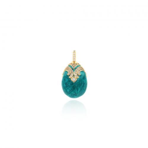 Enamel Brass Pendants, Teardrop, 18K gold plated, fashion jewelry & DIY & micro pave cubic zirconia, blue 