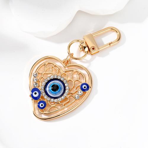 Evil Eye Key Chain, Zinc Alloy, with Resin, plated, multifunctional & with rhinestone 