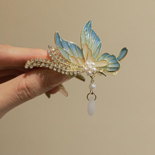 Alligator Hair Clip, Zinc Alloy, with Plastic Pearl & for woman & with rhinestone, 60mm 