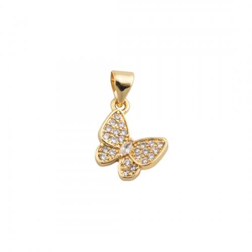 Cubic Zirconia Micro Pave Brass Jewelry Sets, Butterfly & micro pave cubic zirconia & for woman, golden, pendant 14.5*11.5mm,  stud earring 9.5*11.5mm 