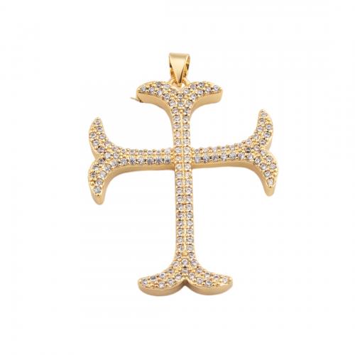 Cubic Zirconia Micro Pave Brass Pendant, Cross, fashion jewelry & micro pave cubic zirconia & for woman, golden 