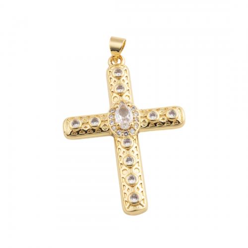 Cubic Zirconia Micro Pave Brass Pendant, Cross, fashion jewelry & micro pave cubic zirconia & for woman, golden 