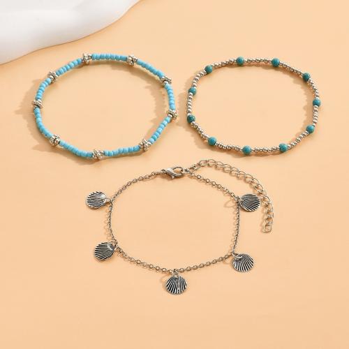 Zinc Alloy Anklet, with Seedbead, plated, 3 pieces & fashion jewelry & for woman 